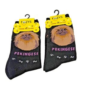 Foozys Women's Novelty Socks; 2 Pair Set; Pekingese; Black; Women's Size 9-11